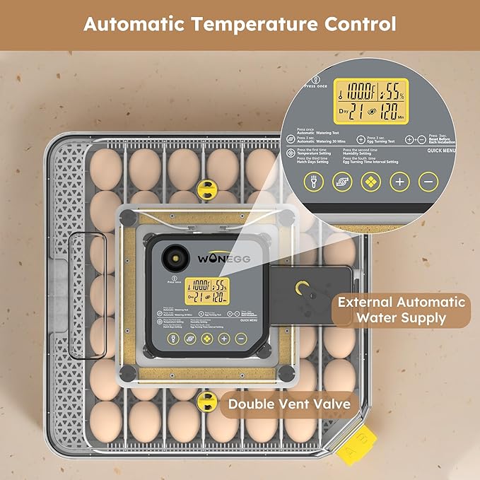 Egg Incubator for Hatching 48 Chicken, Duck, Quail & Goose Eggs – Automatic Egg Turner, Humidity & Temperature Control, Built-in LED Candler, Auto Water Refill, 360° Clear View Digital Poultry Hatcher