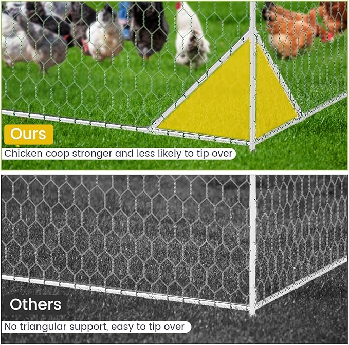 Large Metal Chicken Coop, Walk-in Poultry Cage, Chicken Run Pen House with Reinforcement & Waterproof & Anti-Ultraviolet Cover Chicken Coop Run with Lockable Doors for Outdoor 9.8 x 19.7 x 6.6ft