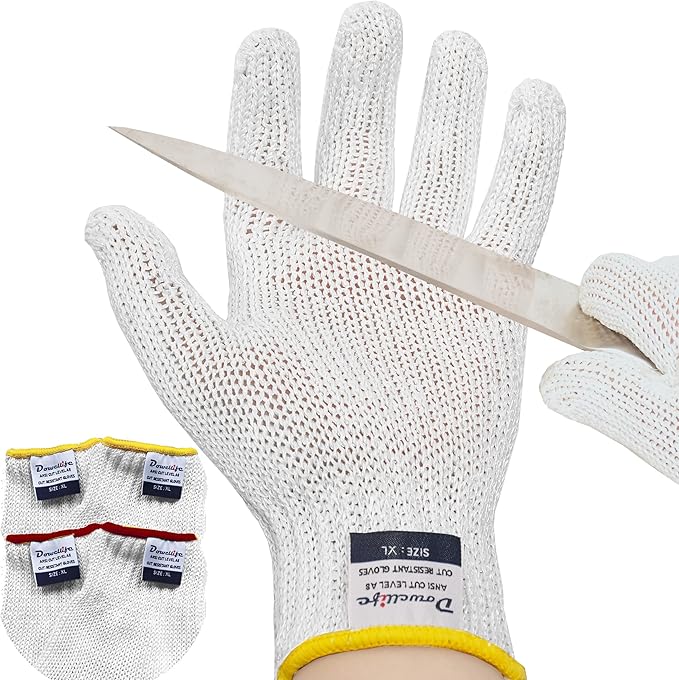 Dowellife Level 8 Reinforced Cut Resistant Gloves - Food Grade, Mandoline & Knife Safety Gloves for Meat Cutting, Oyster Shucking, Fish Filleting, Kitchen Slicing (X Large - 2 Pairs)
