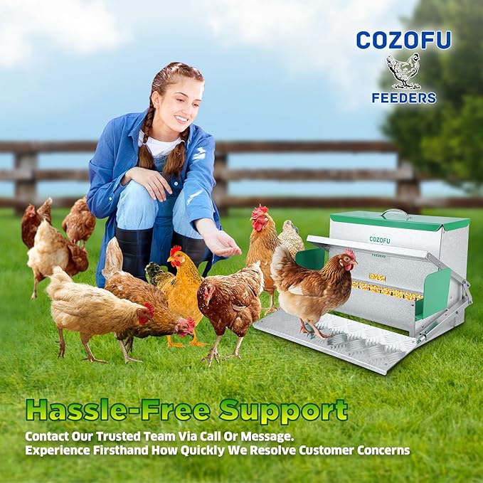 COZOFU's Feeders Automatic Chicken Feeder - Large Capacity for 12 Chickens, Lasts 12 Days (40lb Feed), Durable Galvanized Steel, Rat-Proof, No-Spill, Weatherproof Lid