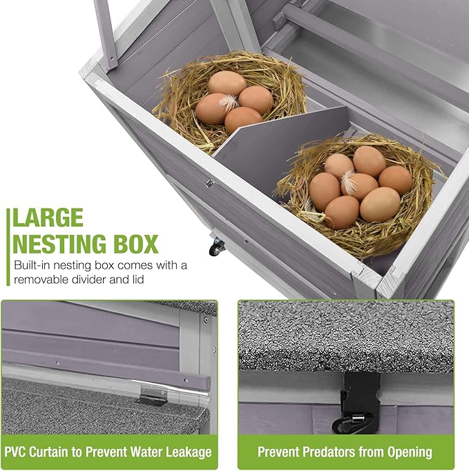 Gutinneen Chicken Coop Large Chicken House with Run Wooden Poultry Cage with Nesting Box,Large Opening Roof