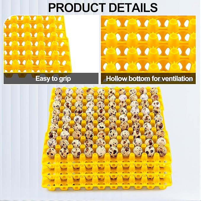 10 Pcs 90 Egg Plastic Trays Quail Egg Flats Holder for Quail Pigeon Dove Bird Flat Carton (Yellow)