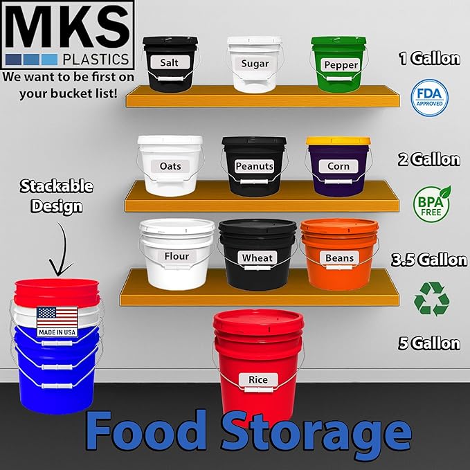 5-Gallon Bucket with Airtight Lid – Made in USA, Food Grade BPA Free Plastic, Heavy Duty Multi-Use, Metal Handle with Grip, Stackable Storage – Red, 3 Pack