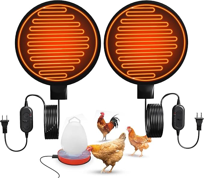 Heated Chicken Waterer Base, 6" Energy Saving Poultry Water Heater for Winter - Prevents Freezing for 1 to 5 Gallon Buckets, for Ducks, Geese, Turkeys, Chickens,2 PCS