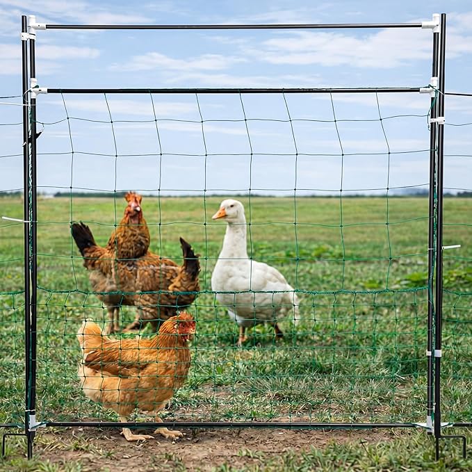 Leinuosen Electric Poultry Netting Gate, 50" H x 37" L Electric Chicken Fence Gate, Portable Poultry Nets Fence Kit for Chickens, Ducks, Turkeys, Sheep, Geese in Yard, Farms, Backyards, Garden