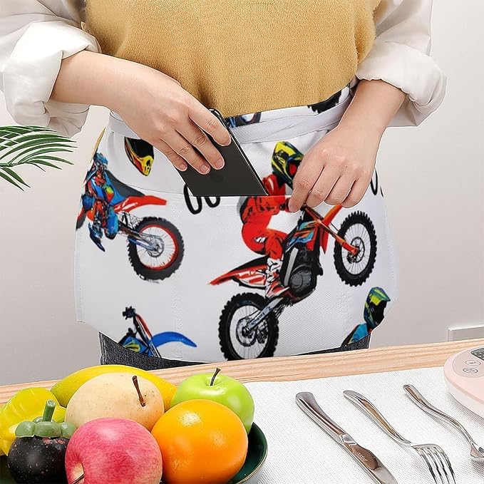 Unisex Apron for Cooking Server Waitress Half Waist Apron with 3 Pockets