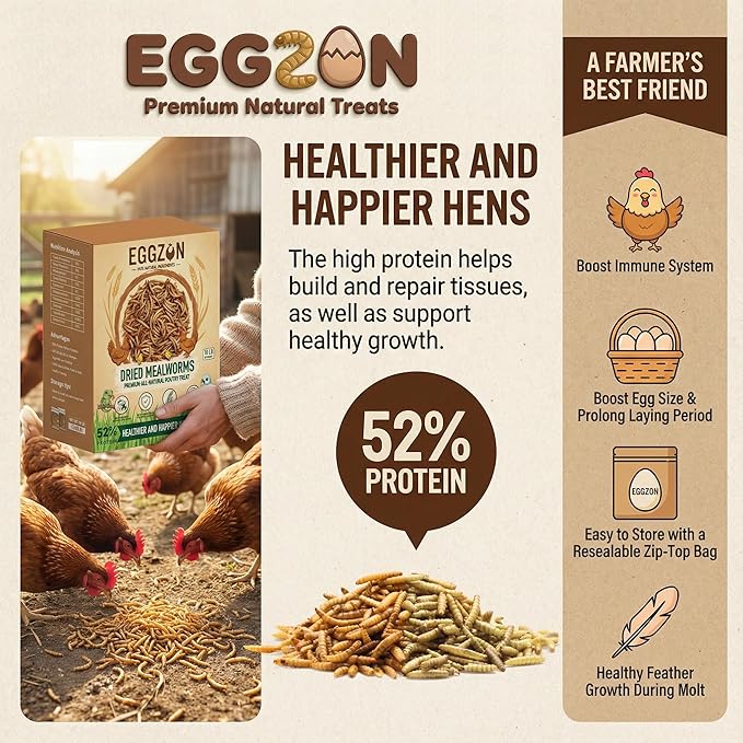 Dried Mealworms,10 lbs(2x5lb Bags),100% Natural Non-GMO, High Protein,All-Natural Chemical-Free Feed for Chickens, Ducks, Reptiles, Birds Food, Hedgehogs & Bearded Dragons, Insect Larvae