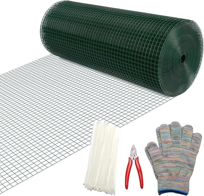 Hardware Cloth 1/2inx24x100ft,Chicken Wire Fencing,Welded Wire Mesh, Vinyl PVC Coated Mesh,Coop Garden Plant for Rabbit,Snake,Rodent,Foxes,Raccoons Poultry Netting Cage Farm Protection
