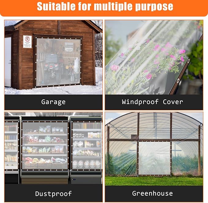ZYP 10x10 FT Heavy Duty Clear Waterproof Tarps Outdoor Garden Rainproof Covering,Clear Vinyl Tarp with Grommets,Transparent Waterproof Tarpaulin for Covering Henhouse Porch Canopy Plant Camping