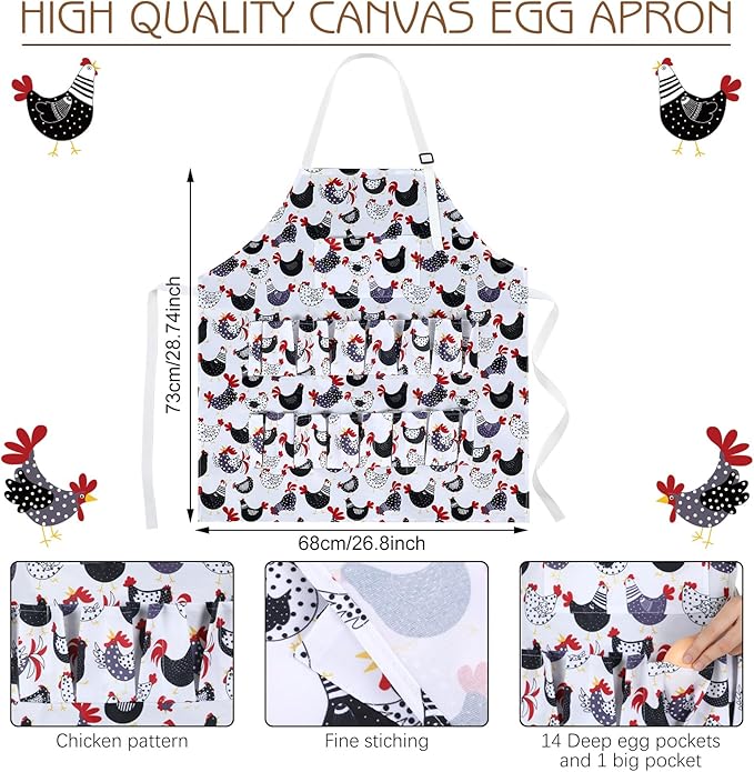 2 Pcs Egg Collecting Apron with 15 Pocket Gathering Basket with 7 Pouch for Chicken Duck Goose Eggs Easter Supplies