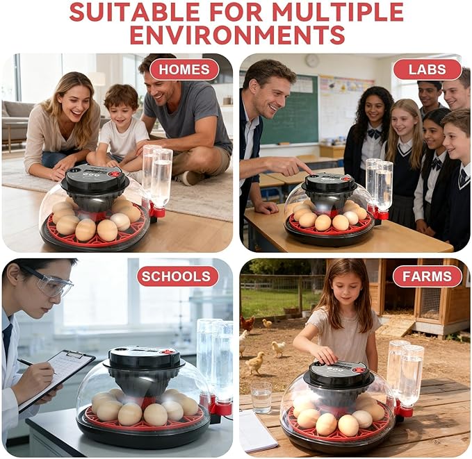 Nest II - 12 Egg Incubator for Beginners, Multi-Level Adaptive Humidity (Auto-Refill & Dual-Bottle) & Stable Temp Control, Auto Egg Turning, Real-Time Display, Candler for Hatching Poultry Eggs