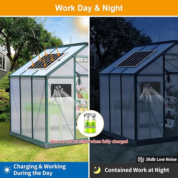 Solar Exhaust Fan with Battery and 3H/6H Timer, High Speed IP65 Waterproof Solar Powered Ventilation Fan for Chicken Coop, Greenhouse, Dog House and Shed, Low Noise (16.4FT Cord, 2 Pack)