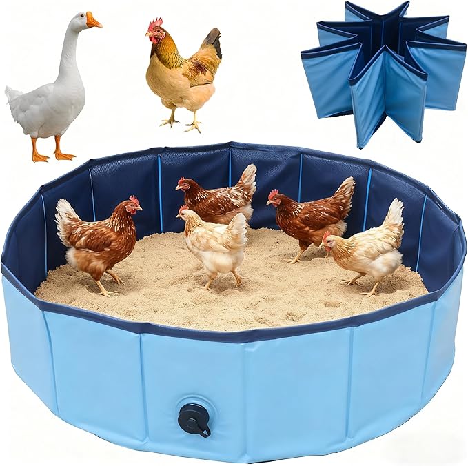 Chicken Dust Bath Tub, Chicken House Cleaner Container,Dust Bath for Chickens,Duck, Goose, Essential Chicken Coop Accessory 100% Waterproof, Foldable Desgin 32" D * 8" H,