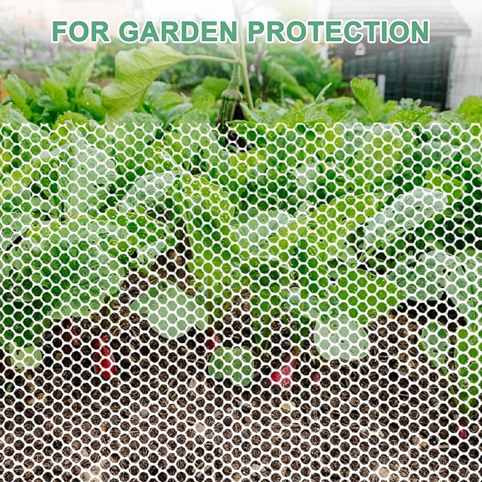 1-Pack Floral Chicken Wire Mesh, 3.9 in x 33 ft Plastic Hexagonal Chicken Wire Fencing with 50 Garden Ties for Crafts/Poultry Netting/Garden/Plant Protection [White]