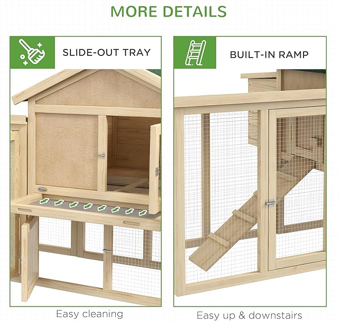 PawHut 80" Chicken Coop, Wooden Outdoor Chicken Cage Hen House with Nesting Box, Double Runs, Removable Tray, Ramps, for Backyard