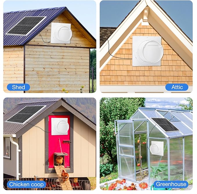 Solar Exhaust Fan, Solar Powered Vent Fan Kit for Outside Greenhouse Shed Chicken Coop (8" Fan)