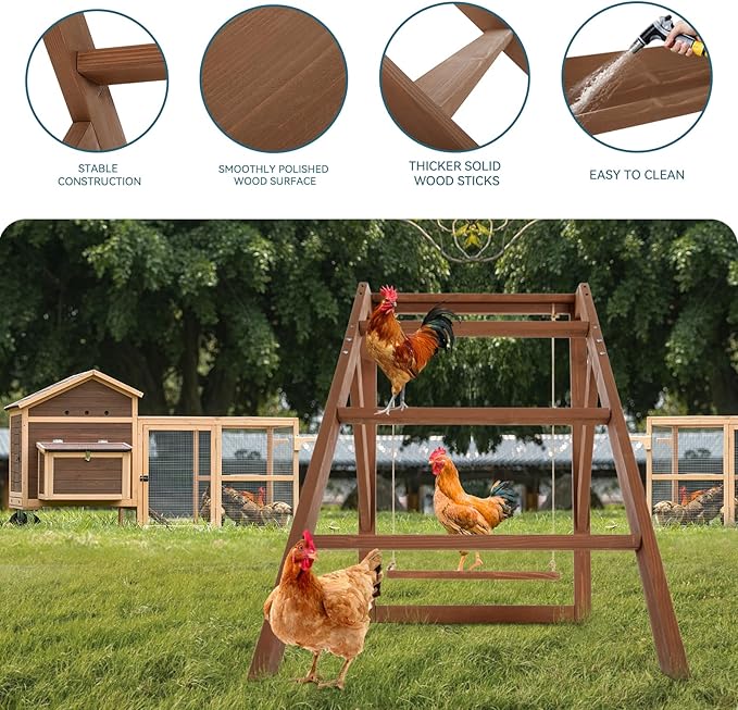 PETSFIT Chicken Perch for Pet's Healthy and Happy,4 Chicken Roosting Bars with Swing Fit for 8-10 Chickens,Ideal for Backyard Coops,Farms,Easy to Assemble and Clean