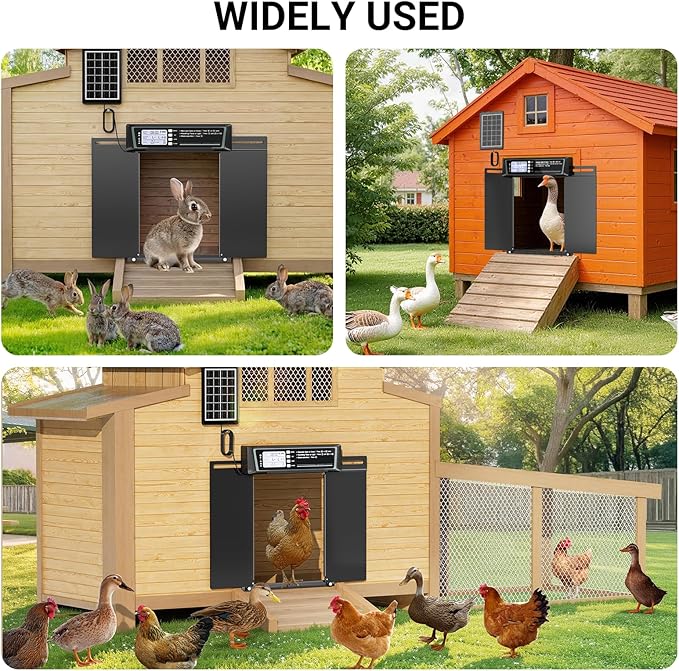 Automatic Chicken Coop Door Solar Powered, Extra Large Horizontal Opening Auto Chicken Door with Timer & Light Sensor, Remote & Manual Control, USB Backup, Anti-pinch, Aluminum Weather-proof Coop Door