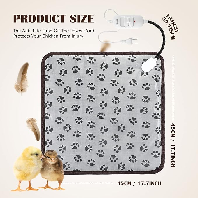 Heating Pad for Chicken Coop Rabbit Heater 110v Power 20w Electric Heated Mat Heated Bed Adjustable Pad Outdoor for Small Pet Cat Dog Guinea Pig Blankets Warming Bed Mats with Chew Resistant Cord