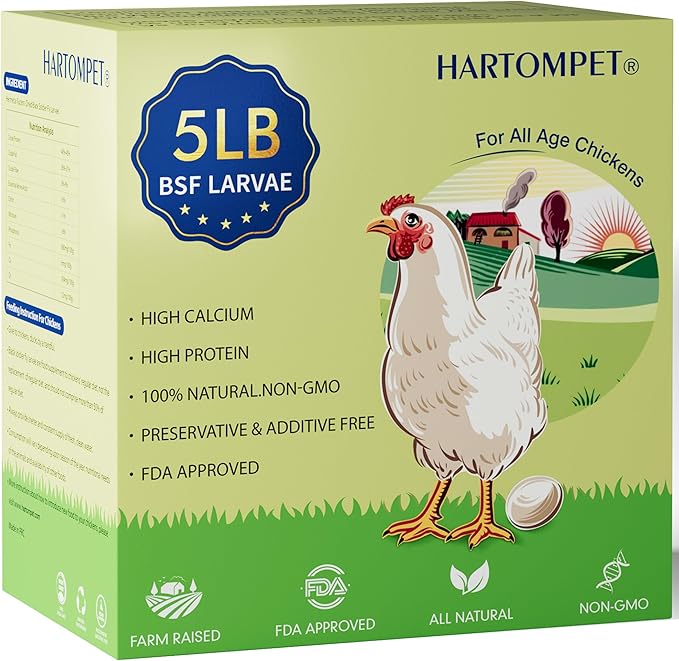 5LB Dried Black Soldier Fly Larvae, Non-GMO & Nutrient-Packed Chicken Feed, Strong Egg Production and Health, Rich in Calcium for Healthy Hens & Ducks, 80X Calcium vs Mealworms