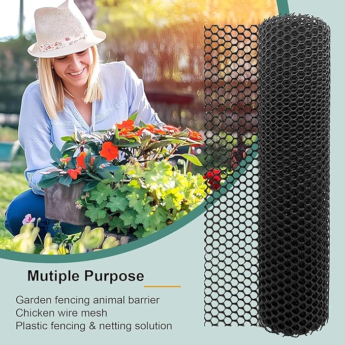 Chicken Plastic Wire Fencing Mesh - Heavy-Duty Plastic Chicken Black Wire Fence Mesh for Gardening, Barrier Netting, Poultry Dogs Rabbit Fencing (Black, 15.7IN x 50FT)