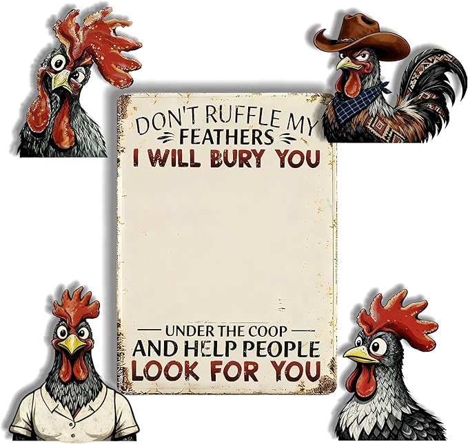 Funny DIY Magnetic Attraction Design,Vintage Chicken Decor Metal Sign, Funny Farmhouse Kitchen Wall Art, Unique Home Decor Gifts for Women, Farmhouse Style Enthusiasts, Retro Chicken Coop Accessories,8*12 Inch (Beige)