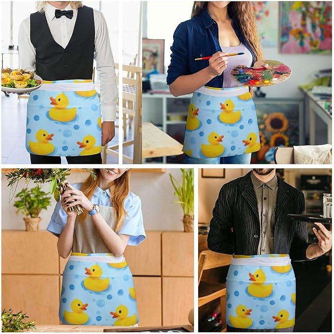 Server Waist Aprons Waitress Unisex Chef Works Half Apron with 3 Pockets