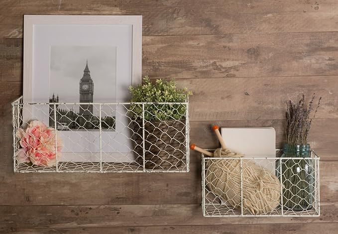 DII Chicken Wire Collection Farmhouse Vintage Wall Baskets, Small Basket, White