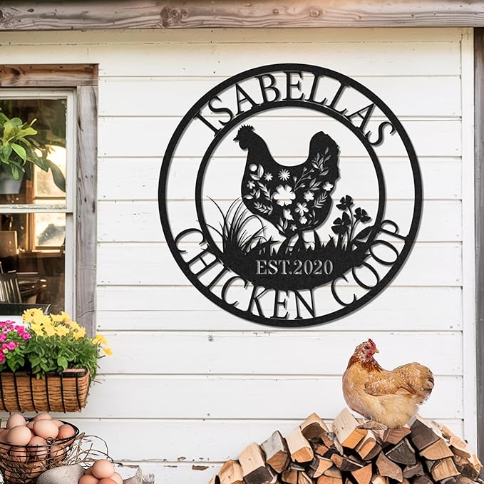 Custom Chicken Coop Metal Decor, Personalized Name Sign for Farmhouse, Metal Farmhouse Wall Art, Gift for Chick Lovers