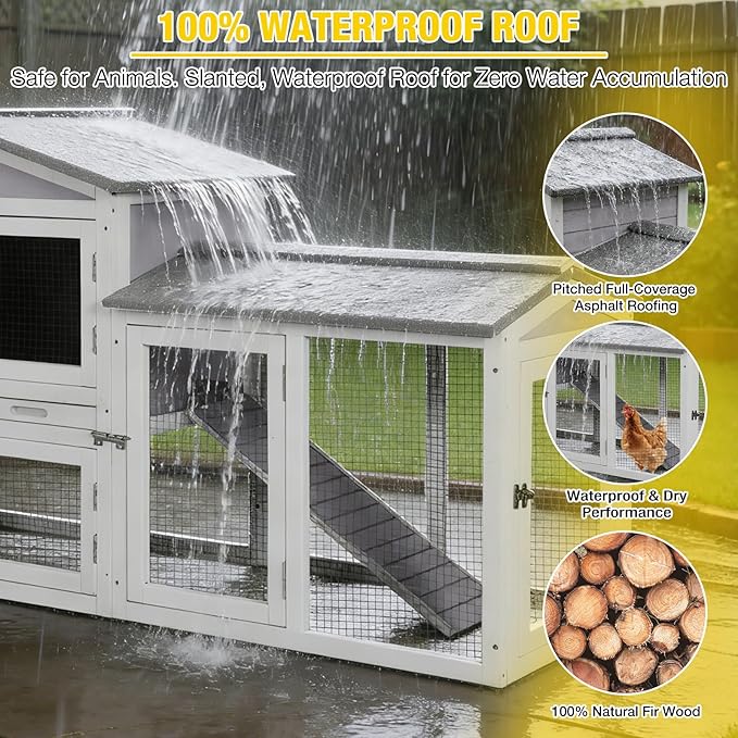 Aivituvin Chicken Coop for 2 Chickens, Wooden Duck House Outdoor Hen House Poultry Quail Cage-Expandable Design