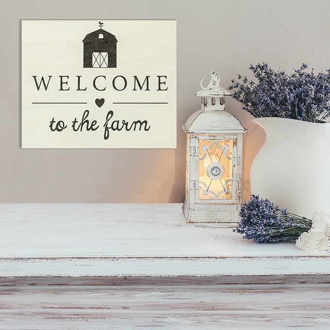 JennyGems Welcome To the Farm Wooden Sign, Barn Gifts, Rustic Farmhouse Decorations Wall Hanging, White