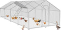 Large Metal Chicken Coop with Roosting Perch, Waterproof and UV Protection Cover, Chicken Run Outdoor Walk-in Cage Chicken Rabbit Duck Hen House for Yard Farm Use Spire Roof(10’ W x 26.2’ L x 6.4’ H)