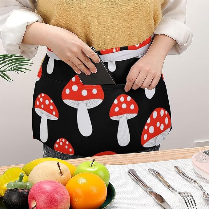 Server Waist Aprons Waitress Unisex Chef Works Half Apron with 3 Pockets