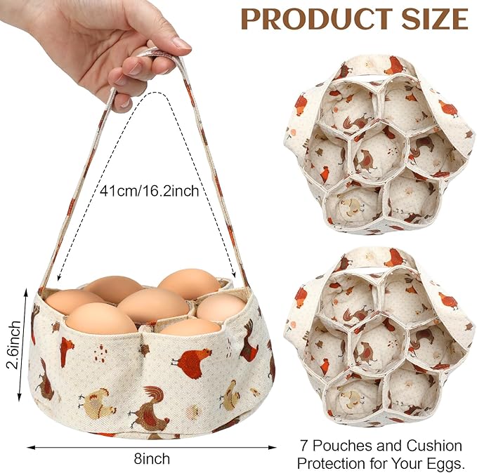 2 Pieces Egg Basket Mini Egg Collecting Bags Gathering Basket with 7 Pouches for Easter Farmhouse Chicken Hen Duck Goose Housewife Garden Transporting Storage, 8 x 2.6 Inch(Retro)