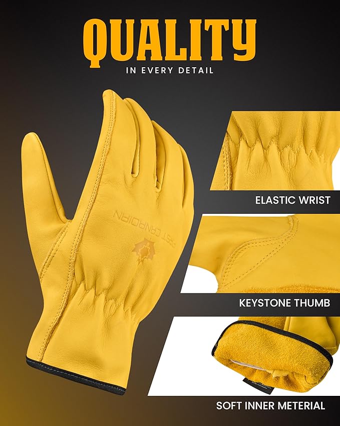 1 Pair Heavy Duty Leather Work Gloves for Men & Women – Water-Resistance, Cowhide Construction & Yard Leather Gloves – Puncture Resistant Safety Gloves for Landscaping & Outdoor Use (Unlined, XS)