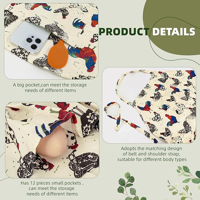 2 pack Egg Apron, Egg Collecting Apron for Chicken Duck Goose Eggs, with 13 Pockets Chicken Egg Apron for Women&Men