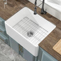 Small Farmhouse Sink 24 x 18 Inch, Firecaly Apron Front Farm Sink, Heavy Duty Single Bowl, with Accessories 2 Types, Undermount, Pure White, for Kitchen, Laundry, Small Space