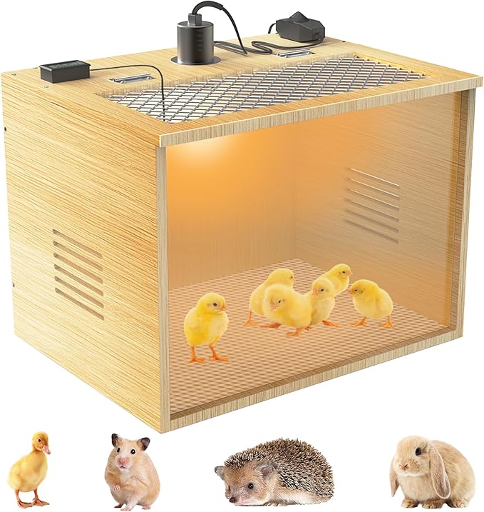 Chicken Brooder Box for Chicks Starter Kit, 16 Inch Wooden Chicken Brooder Box with 75W Heating Lamps, Thermometer and Tin Foil, Poultry Breeding Kit, for 5-7 Chicks Ducks Quail Hamsters