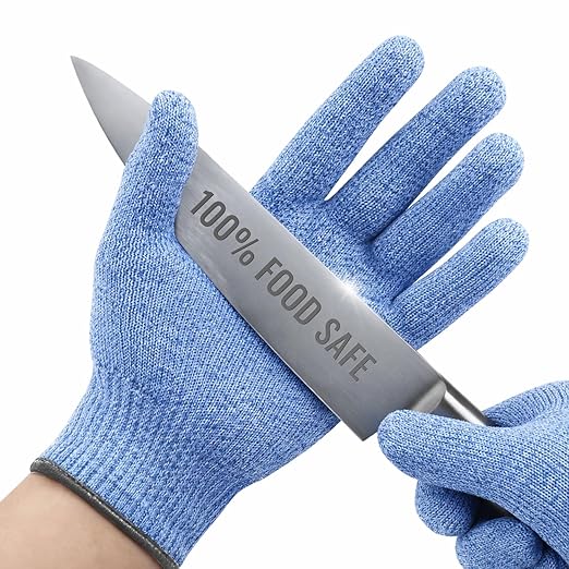 Cut Resistant Gloves Food Grade, Superior ANSI A6 Protection - 100% Food Safe ‘BLUE’ for Home & Pro Chefs & Kitchens: Mandoline, Meat, Fish, Oyster Cutting & Food Prep
