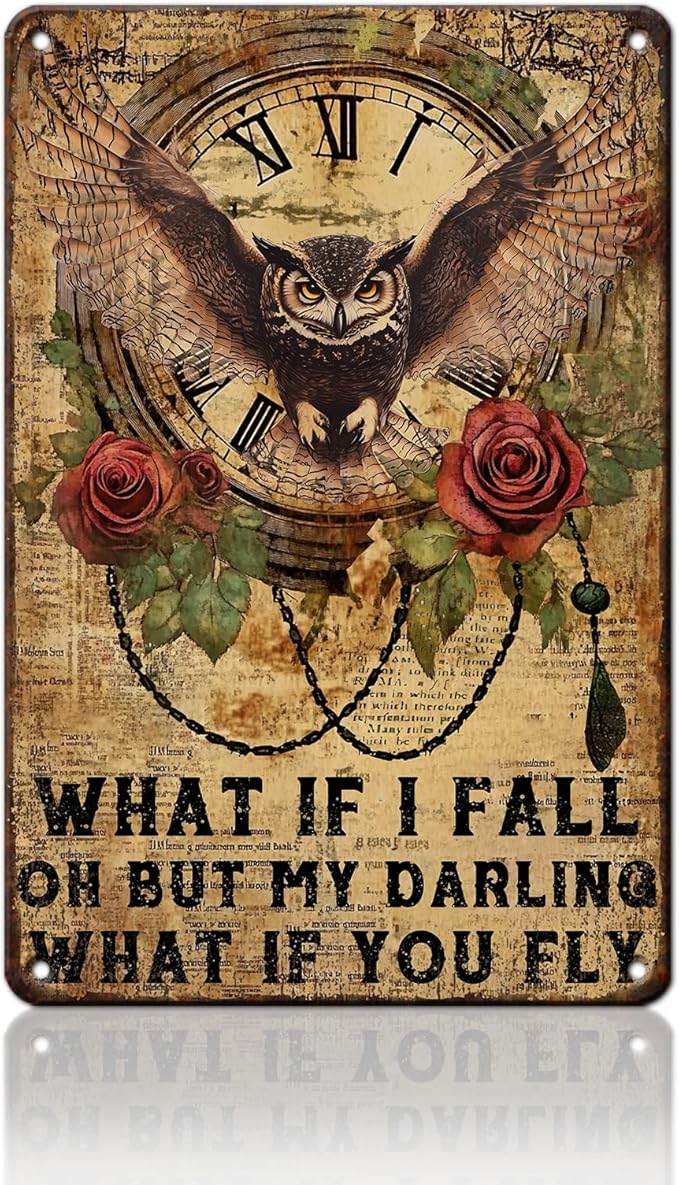 PEACHGARDEN Metal Sign Owl Wall Decor What If I Fall Oh But My Darling What If Vintage Poster Tin Sign for Home Bedroom Office Cafe Bar Man Cave 8x12inch
