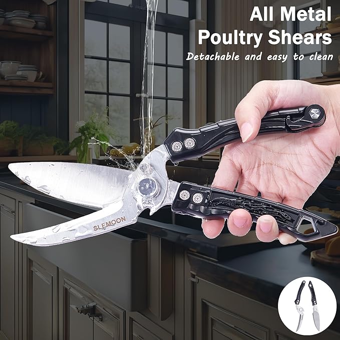 Kitchen Shears Heavy Duty Poultry Shears for Bone,Chicken,Turkey,Meat,Fish and Pizza Cutting Board Kitchen Scissors All Purpose for Food Ideal for Chef and Home Cooking,Dishwasher Safe Black