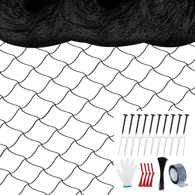Unves Bird Netting 25' x 50' with 2.4" Square Mesh Bird Net for Chicken Coop, Heavy Duty Nylon Poultry Netting for Garden Protect Fruit Trees, Vegetables and Plants Against Birds, Deer
