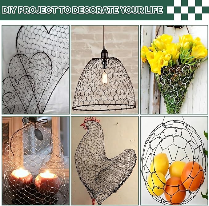 15.7” x 157” Chicken Wire for Floral Arrangements, 0.6” Hexagonal PVC Coated Galvanized Chicken Wire Mesh, Green Lightweight Fencing Wire for Garden