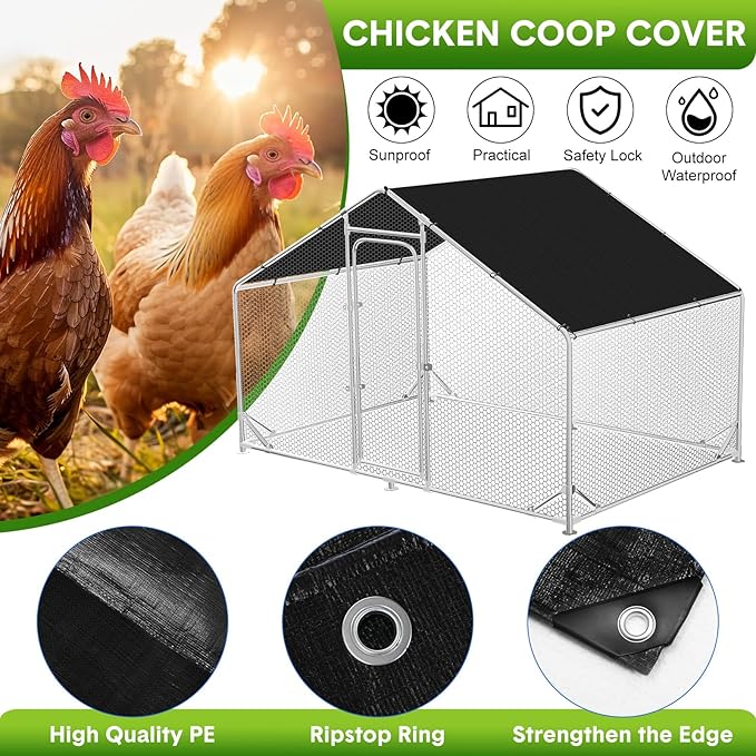 Nuanchu Chicken Coop Cover Waterproof and UV, 11.3 * 6.3 FT Chicken Run Cover for Winter with 18 Ball Bungees Cords Coop Tarp Shade Cloth for Large Coop Walk in Run Pen(Black)
