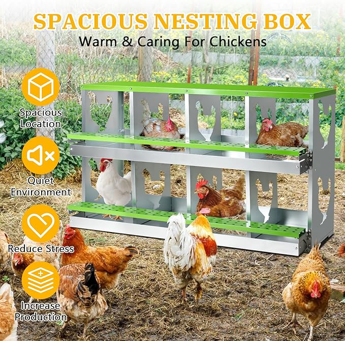 Chicken Nesting Box for Laying Eggs,Wall-Mountable Chicken Coop Nesting Boxes,8 Hole Roll Away Nesting Boxes,with Large Vented Holes,for Chickens,Ducks,Large Egg Laying Boxes (Green 8 Hole)