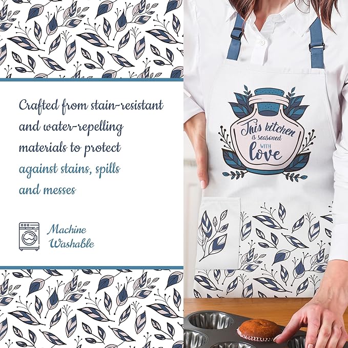 Waterproof Apron for Adults – Adjustable Fit with Deep Pockets, Stylish Cooking & Baking Apron for Women & Men