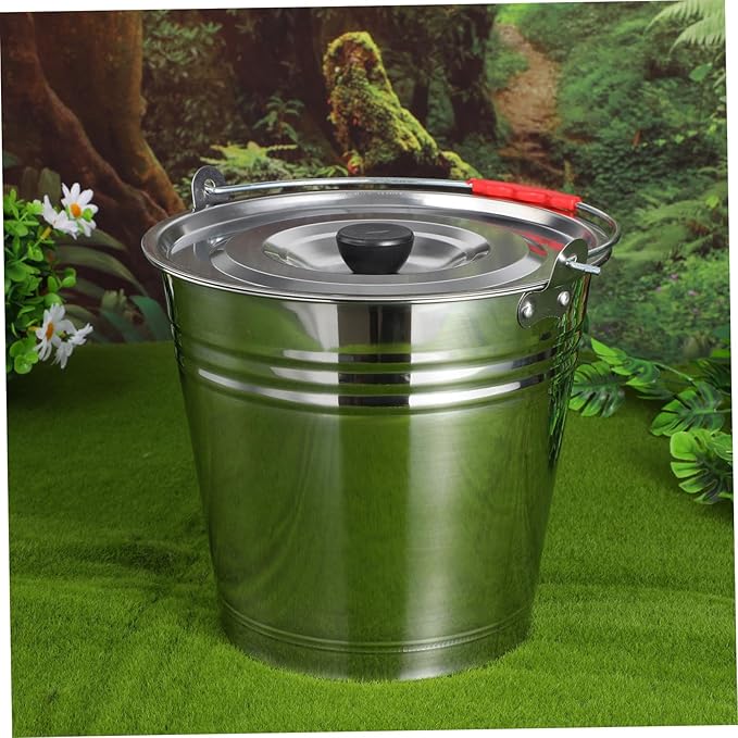 1pc Utility Bucket Stainless Steel Folding Lid Milk and Water Storage Household Use