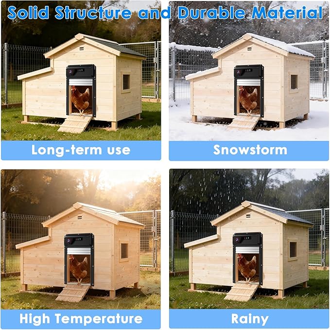 Automatic Chicken Coop Door with HD1080P Camera，Electric Auto WiFi Solar Chicken Coop Door Opener with Timer,Remote Control, APP Control, 5000mA Battery, Night Vision, Alarm Drive,Roll-up Gate