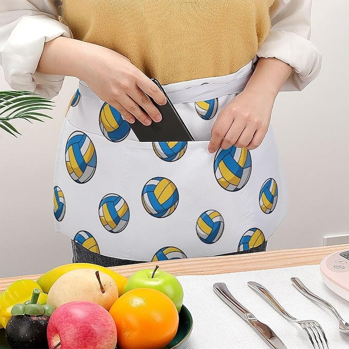 Server Waist Aprons Waitress Unisex Chef Works Half Apron with 3 Pockets