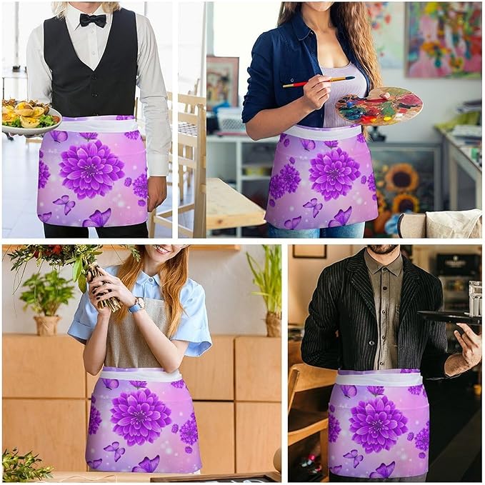 Half Apron with 3 Pockets Chef Cooking Kitchen Restaurant Aprons for Women Men
